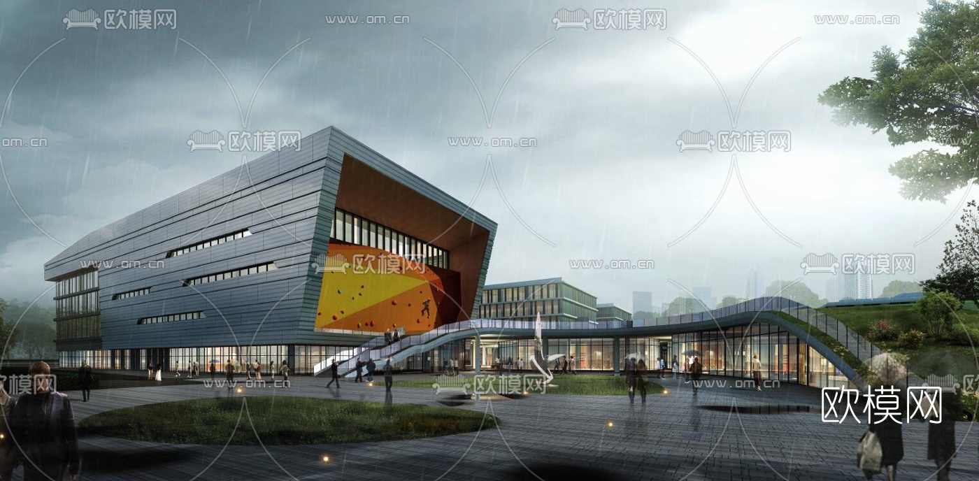 现代学校教学楼外观su模型下载（渲染图4）