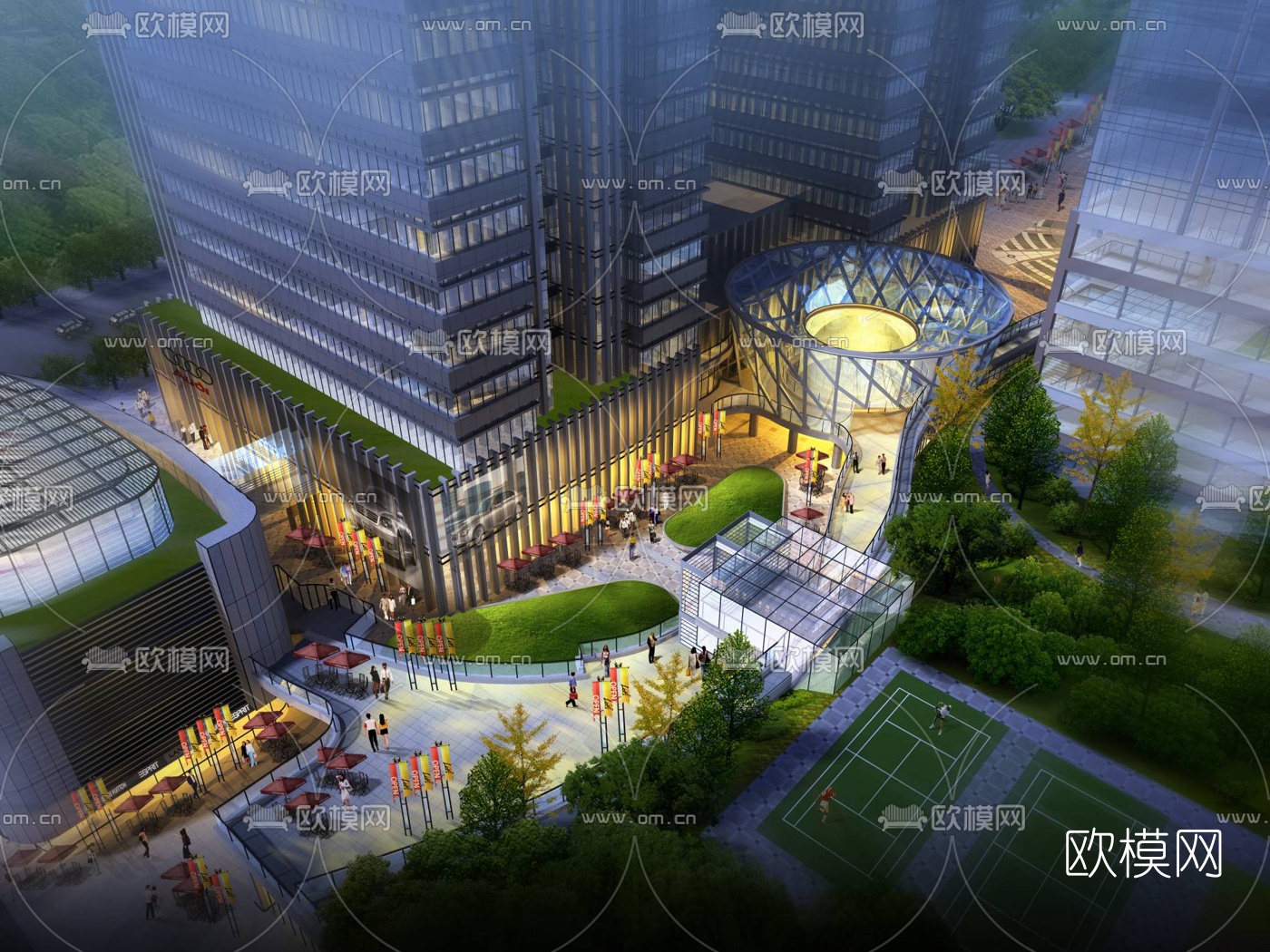 现代高层商业楼外观3d模型下载（渲染图3）