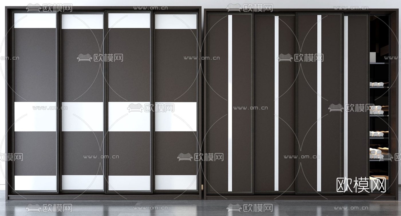 现代实木衣柜组合3d模型下载