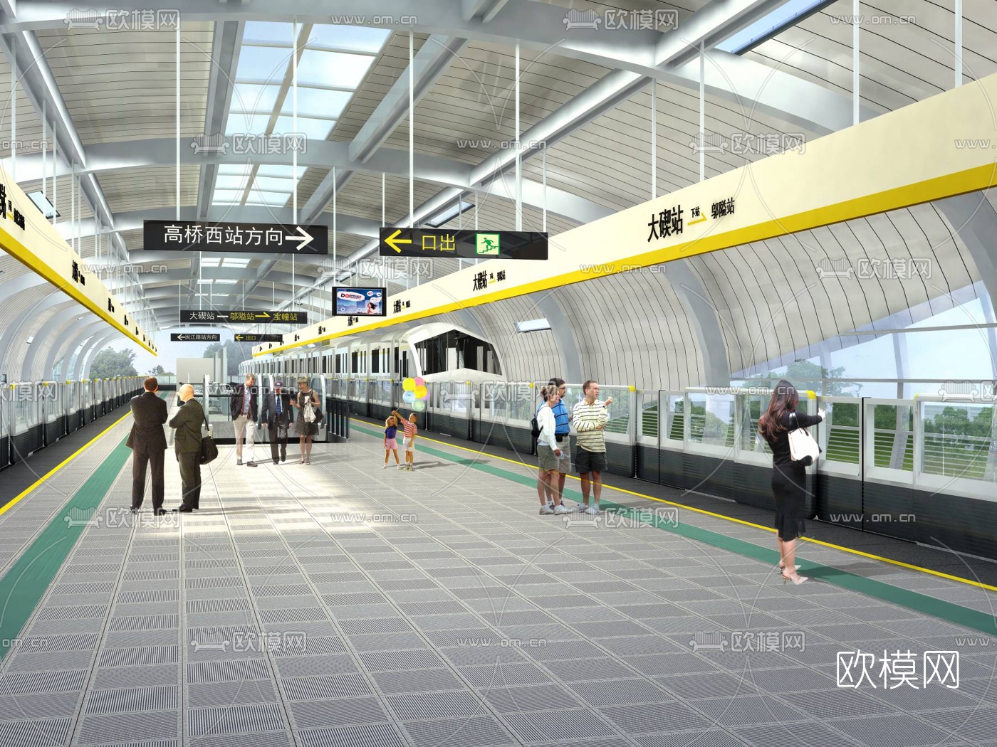 现代地铁站台3d模型下载（渲染图2）