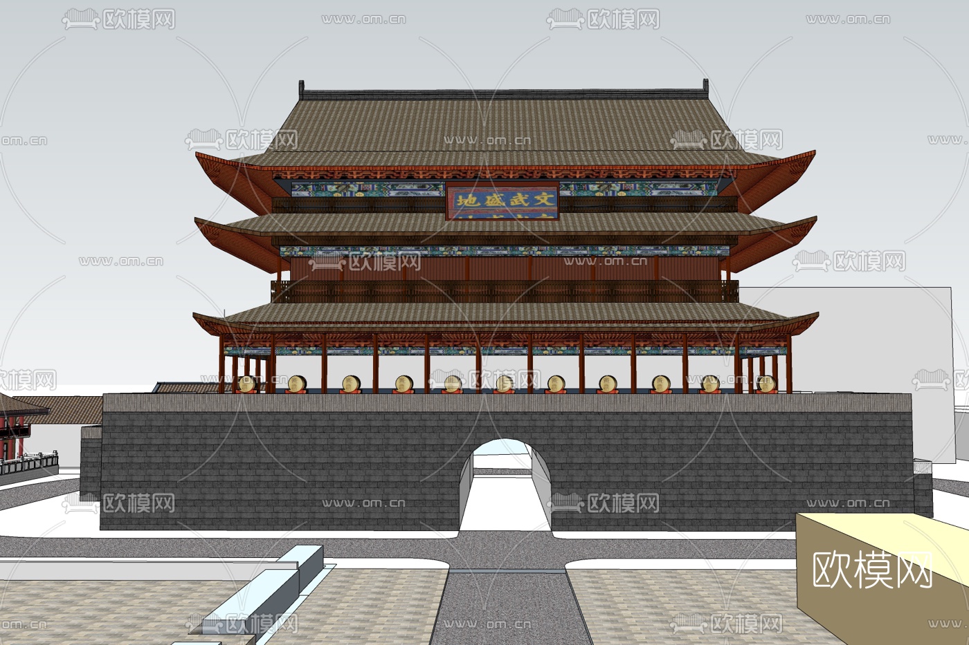 中式城楼免费su模型下载