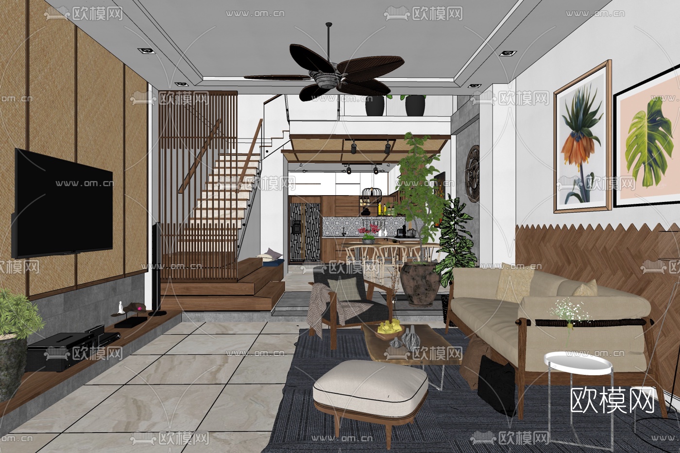 现代客餐厅免费su模型下载