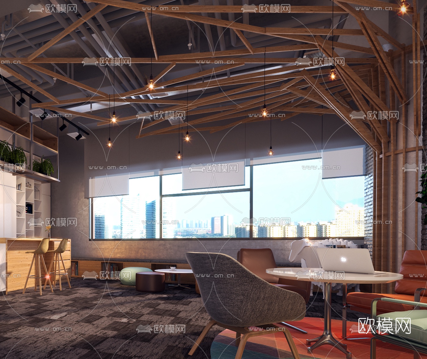 工业风办公茶水间3d模型下载（渲染图2）