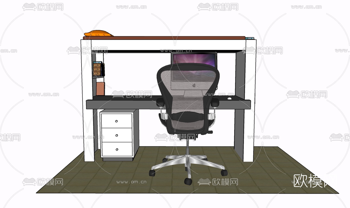 现代实木电脑桌免费su模型