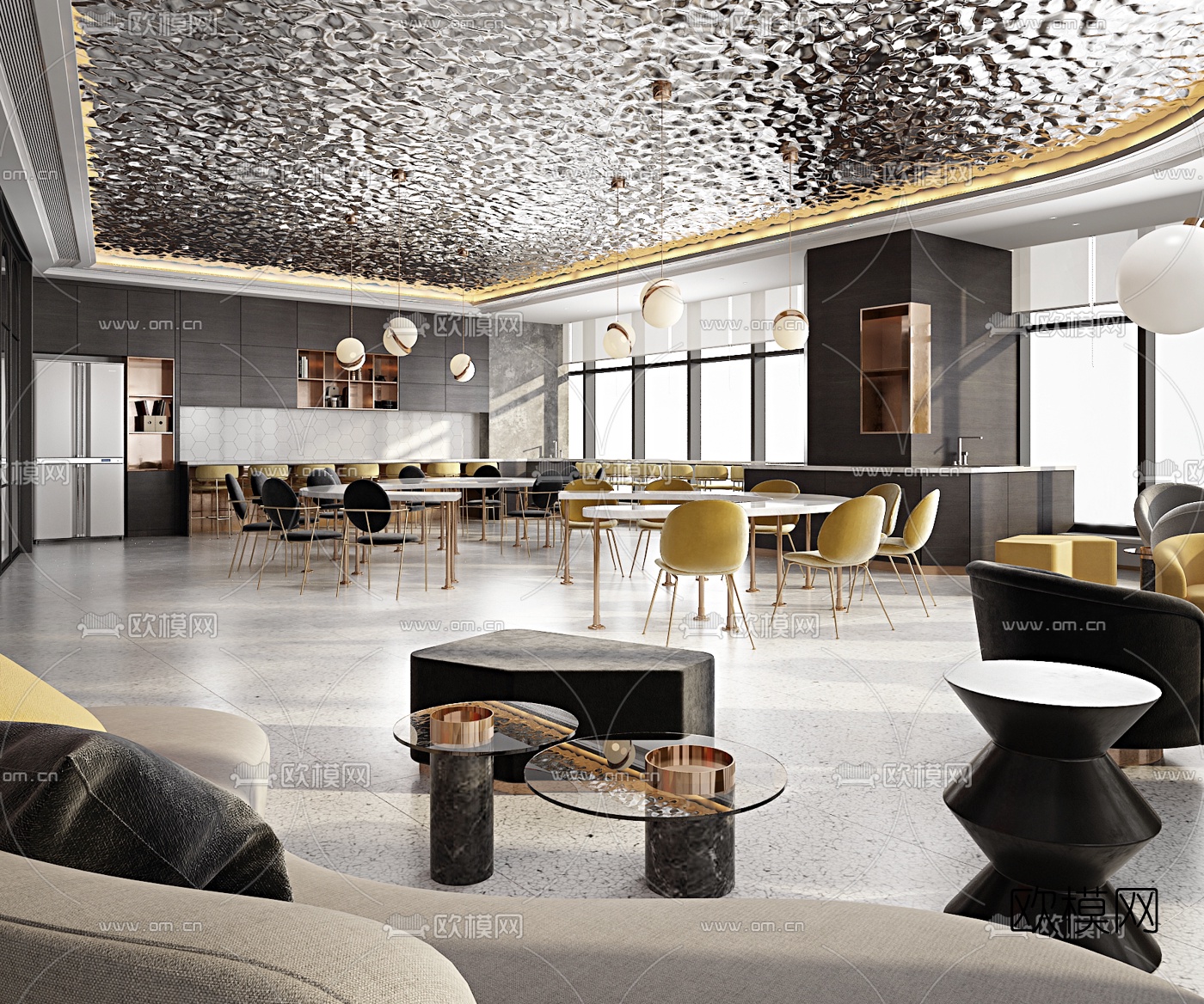 现代员工餐厅3d模型下载（渲染图1）
