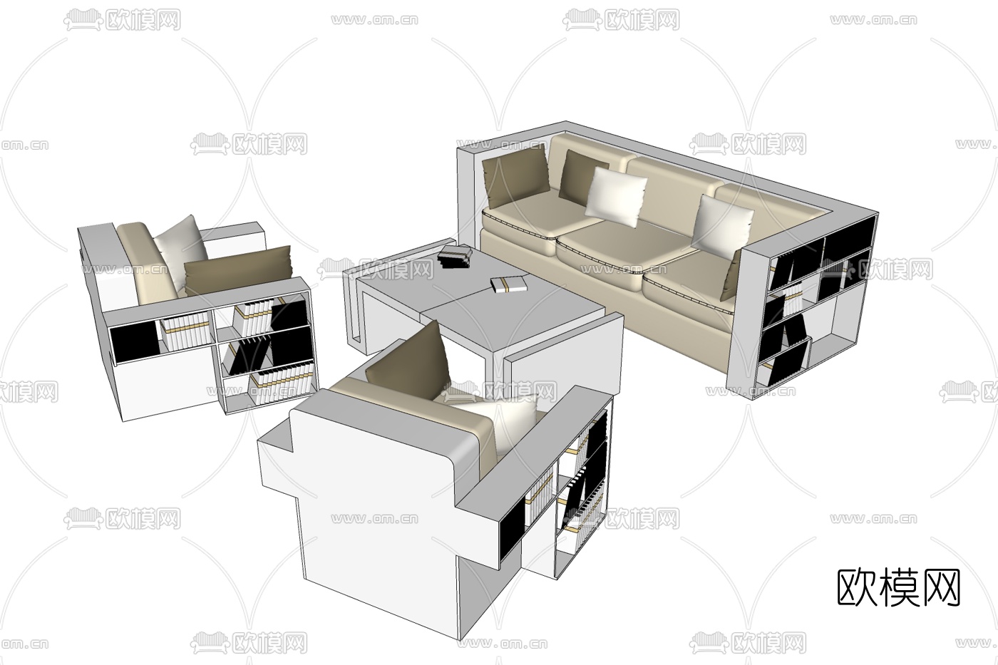 现代布艺办公沙发免费su模型下载