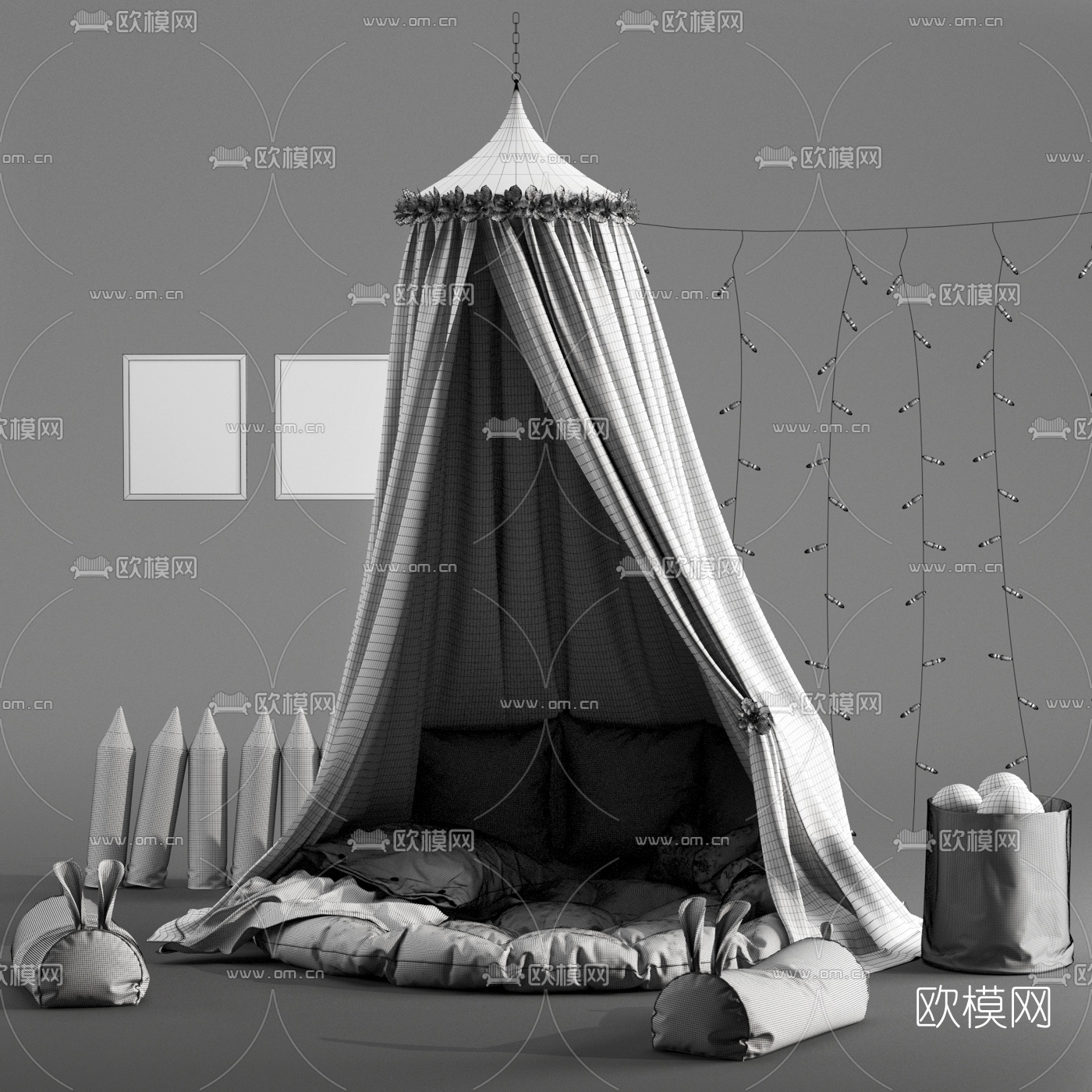 现代儿童帐篷软垫组合43d模型下载（渲染图2）