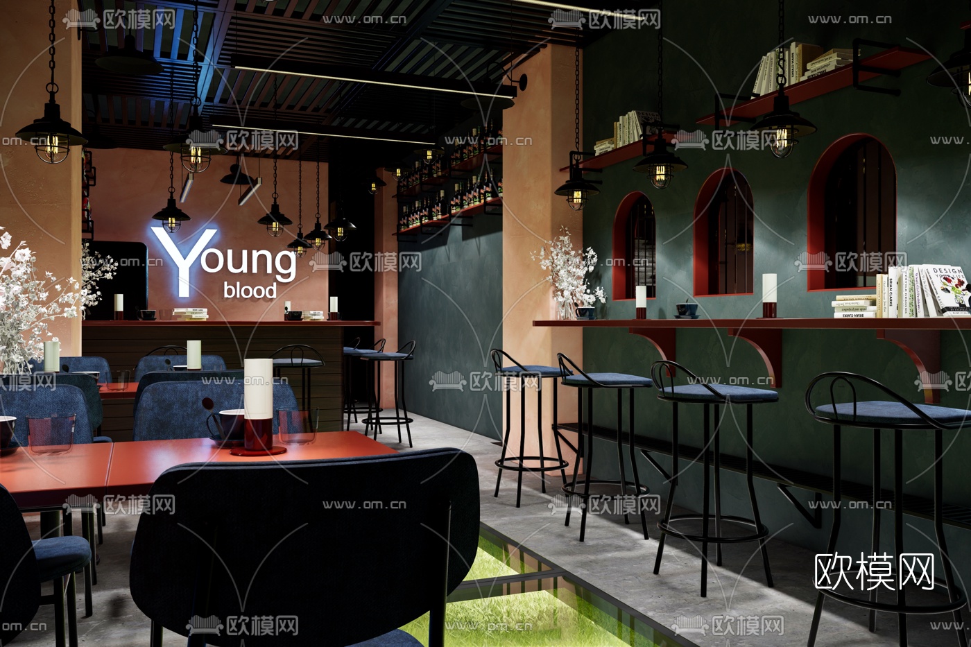 现代简约咖啡厅su模型下载（渲染图3）