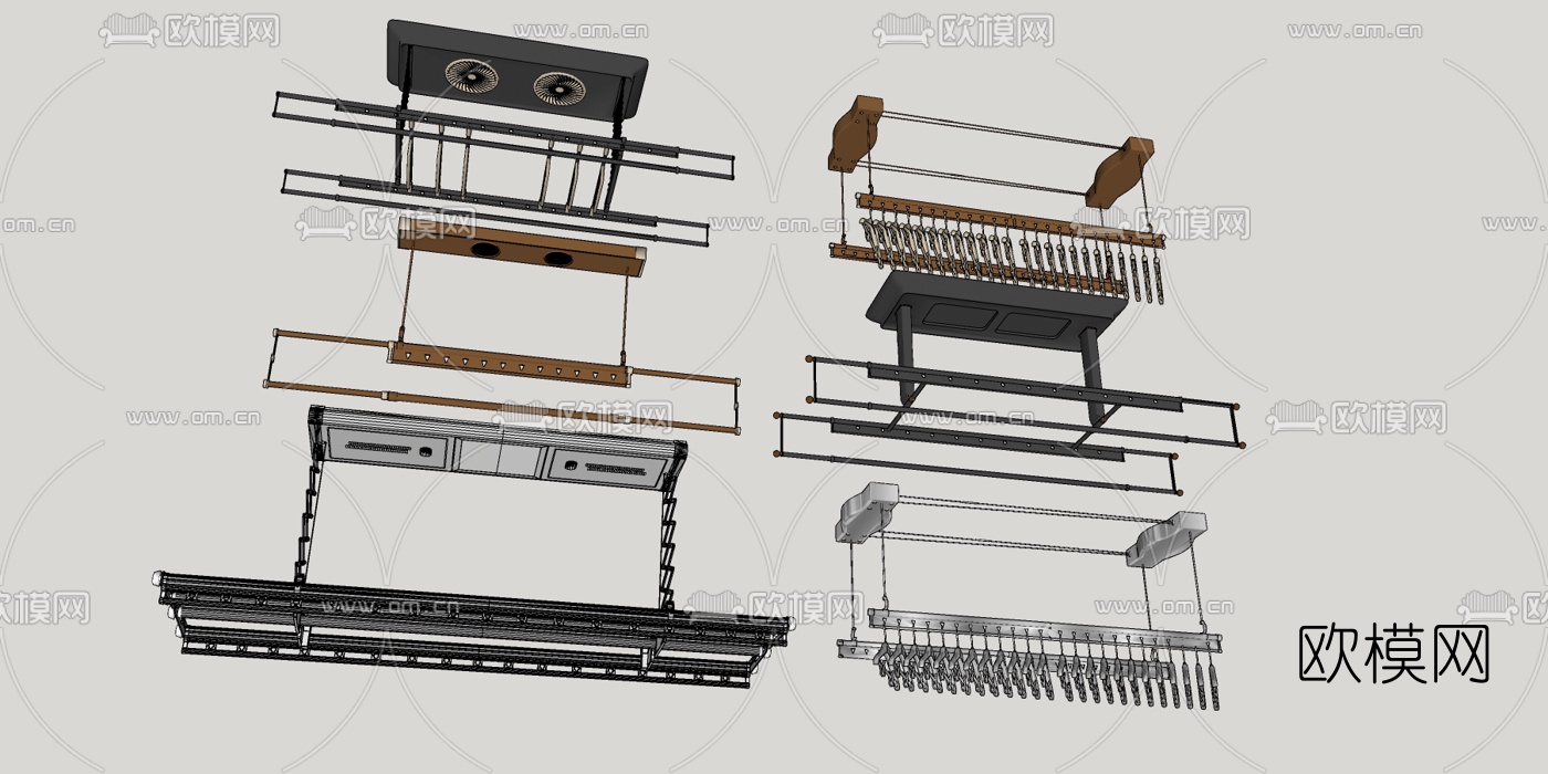 现代自动升降晾衣架组合su模型下载（渲染图2）