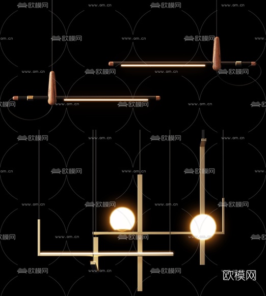 现代金属吊灯组合3d模型下载