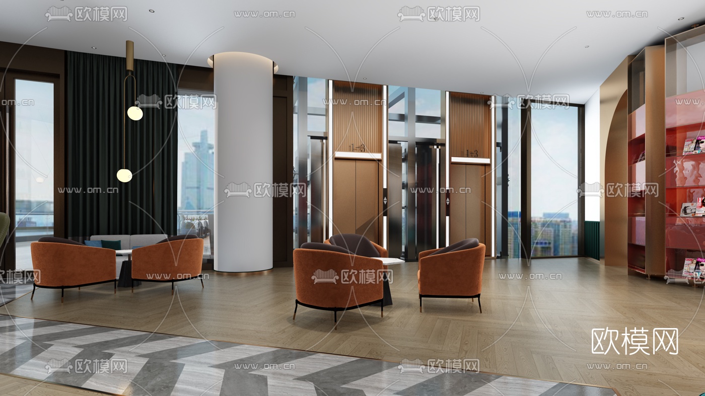 现代网红酒店大堂3d模型下载（渲染图6）