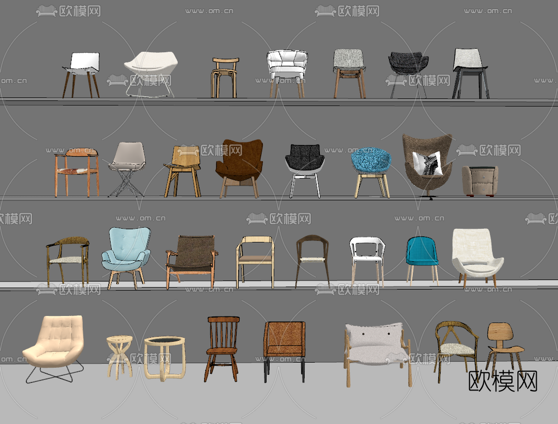 北欧单椅组合su模型下载（渲染图1）