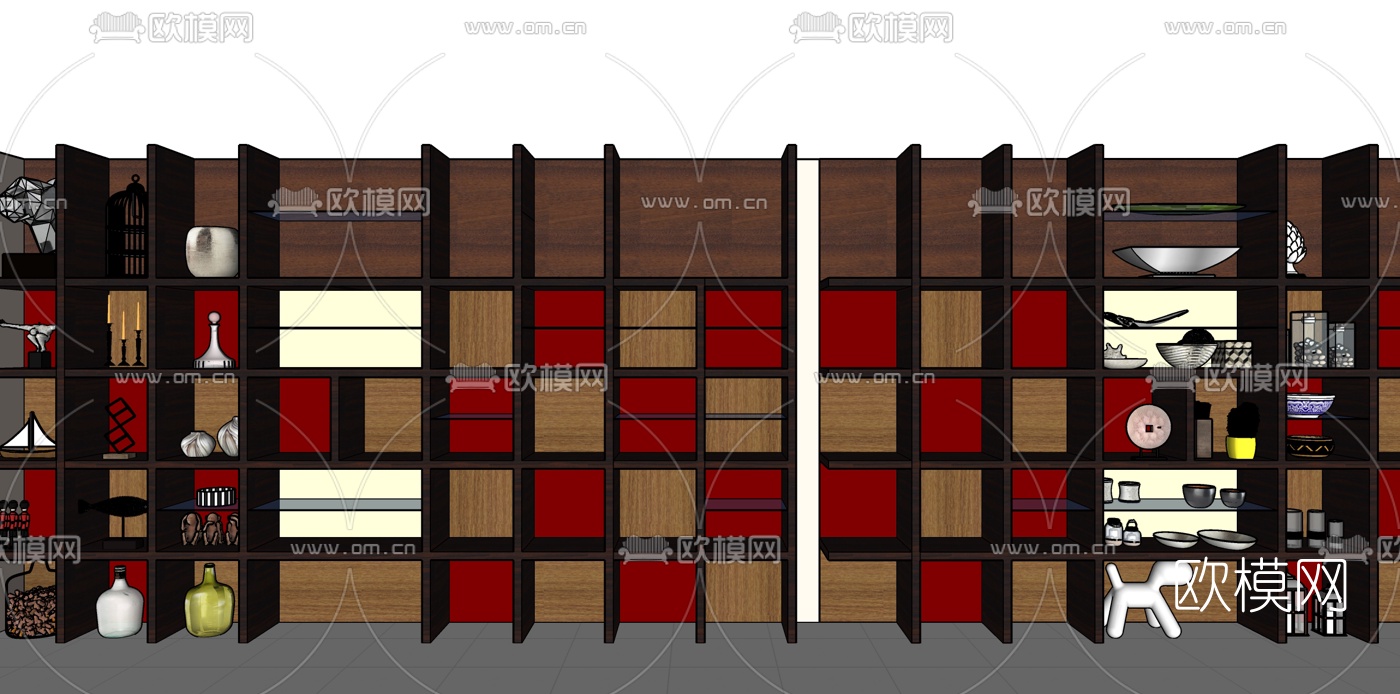 新中式实木装饰柜su模型下载（渲染图1）