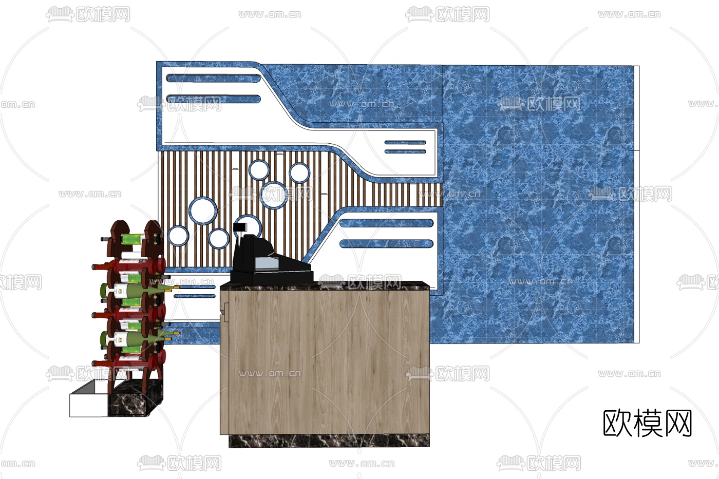 现代收银台免费su模型下载