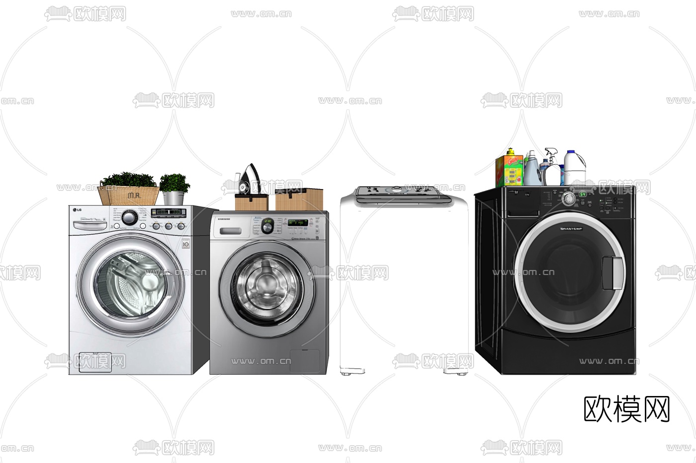 现代洗衣机组合免费su模型下载