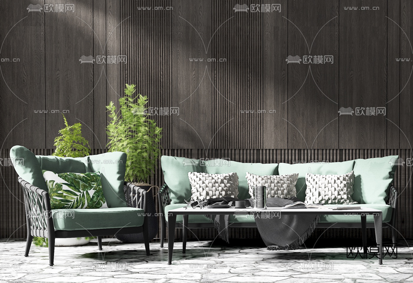 现代布艺户外沙发组合3d模型下载