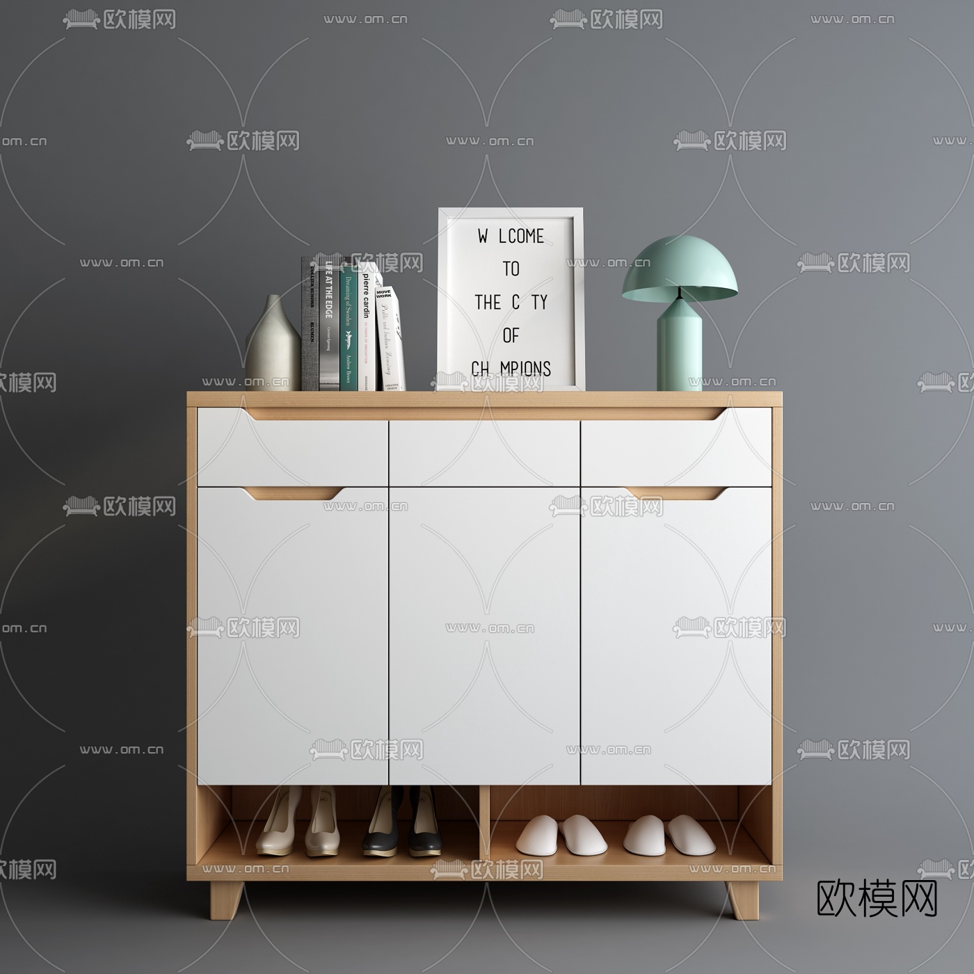 北欧原木鞋柜组合3d模型