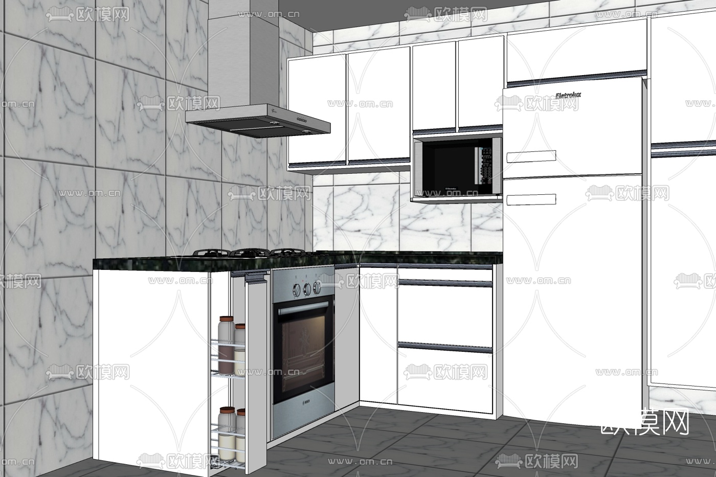 现代厨房免费su模型下载