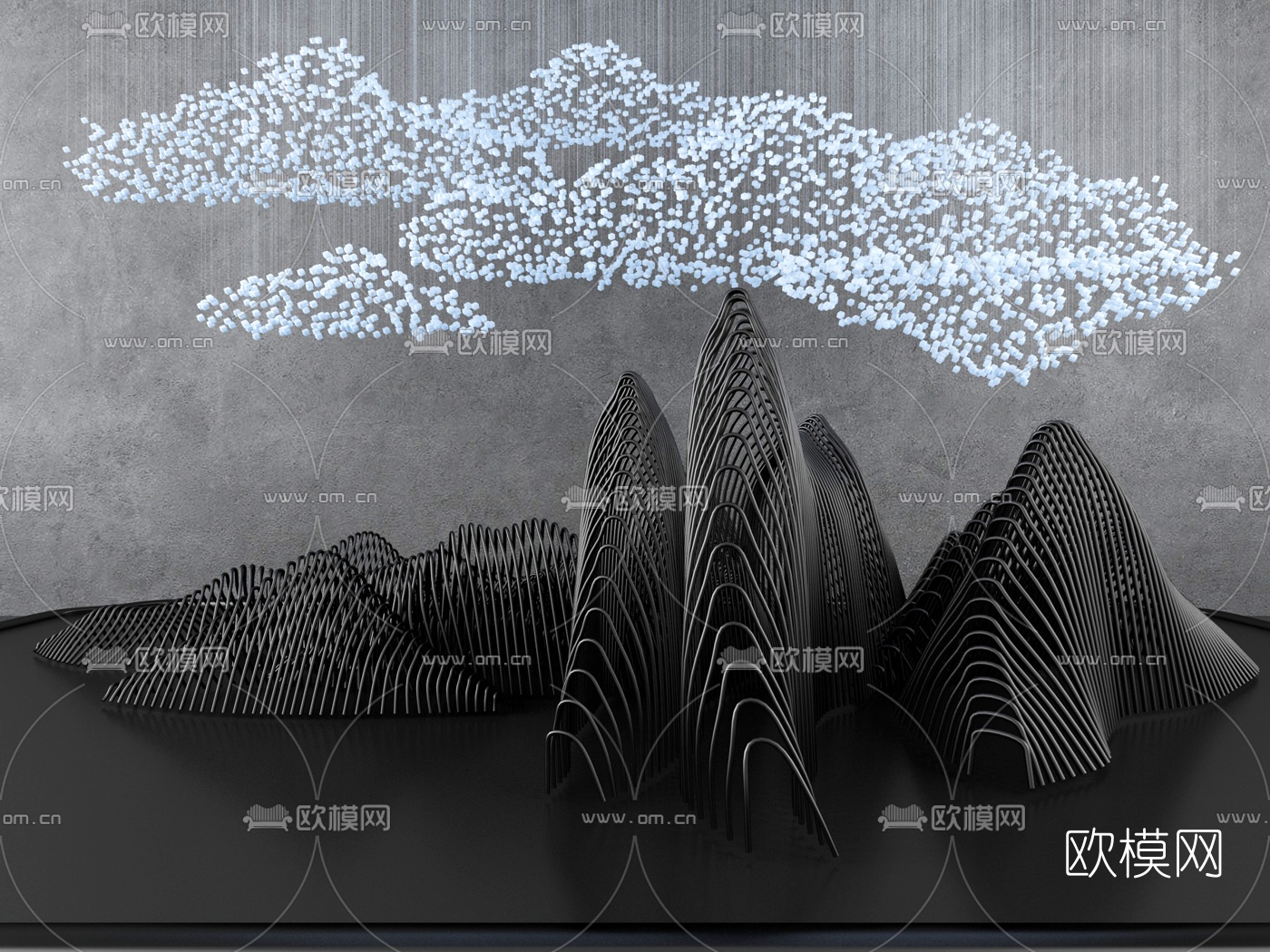 新中式铁艺假山园艺小品3d模型下载