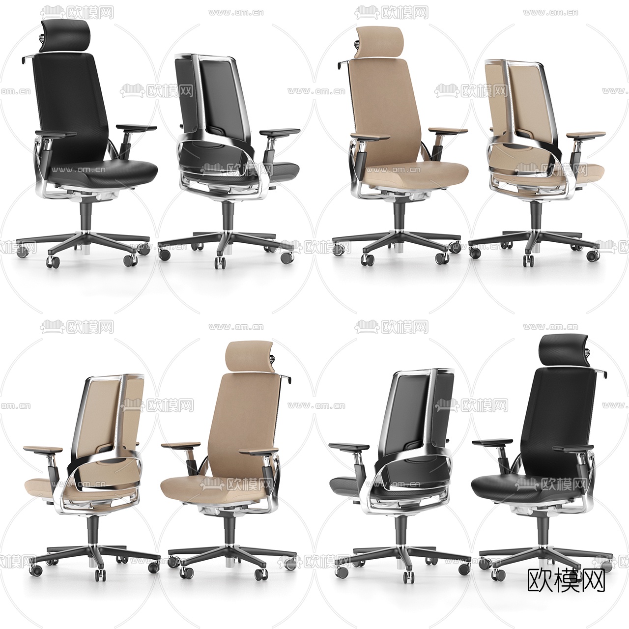 现代皮革办公转椅3d模型下载