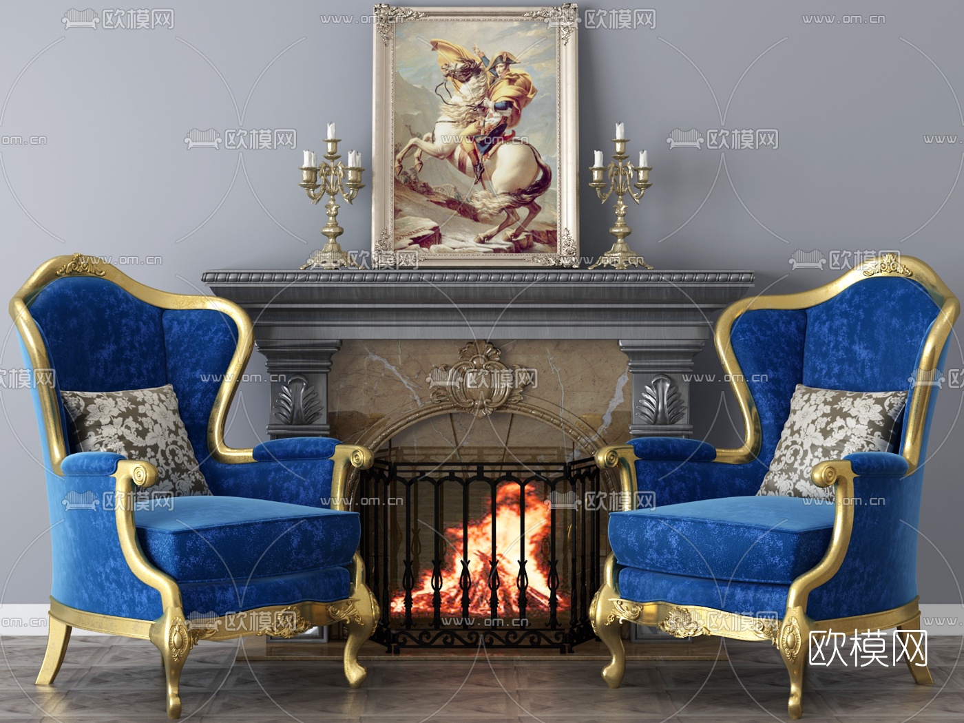 简欧布艺单椅3d模型下载