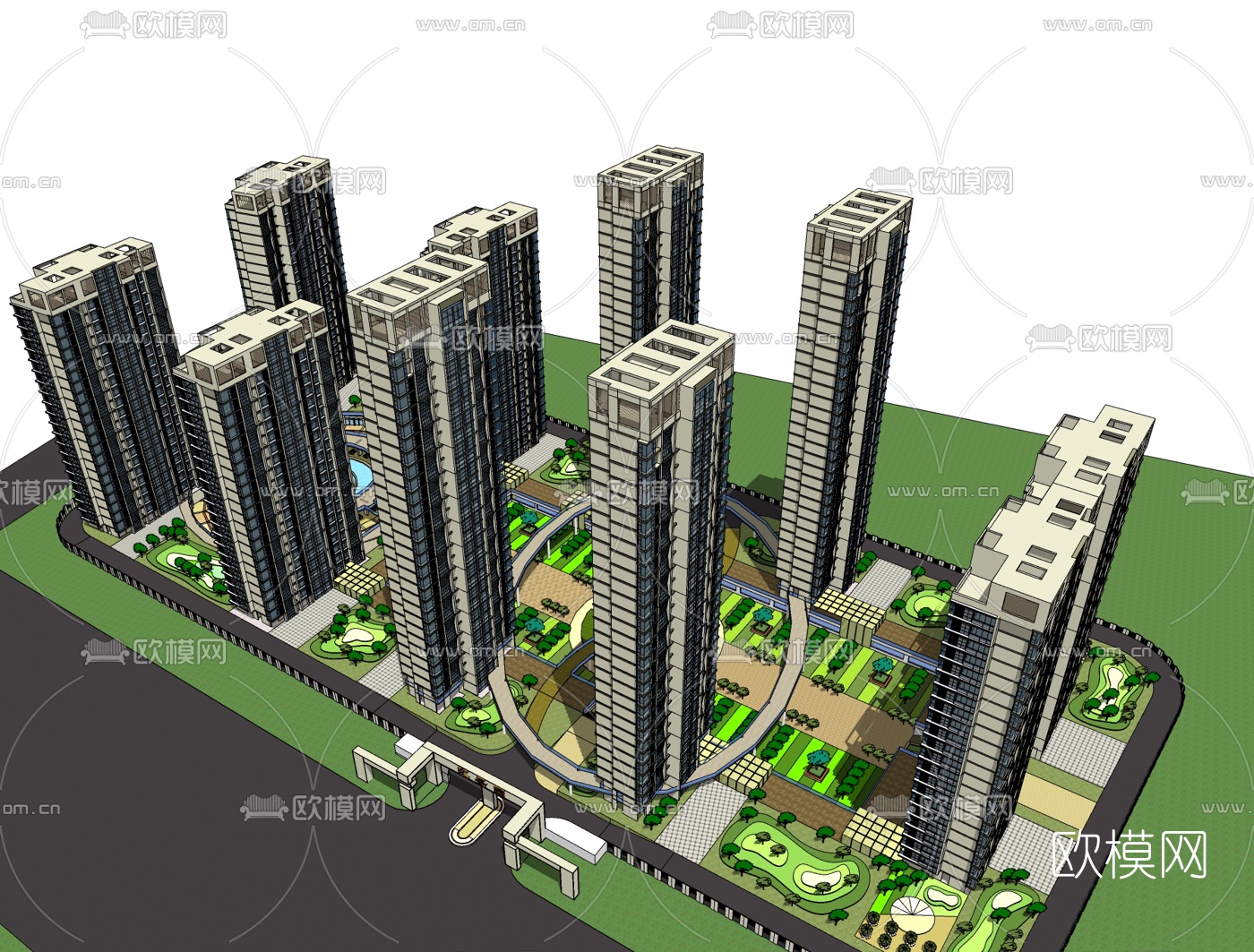 现代小区规划免费su模型下载
