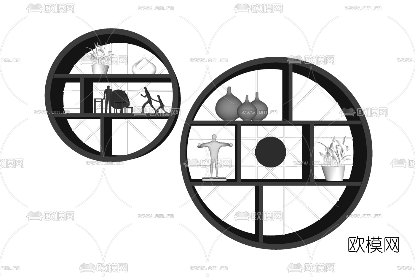 现代圆形壁柜免费su模型下载