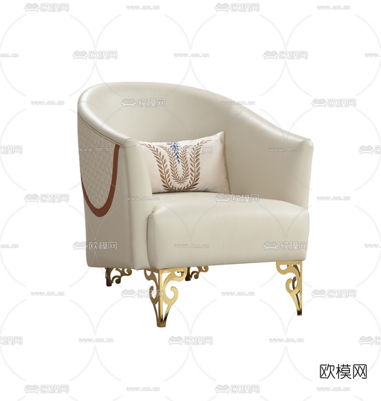 简欧皮革休闲沙发3d模型下载