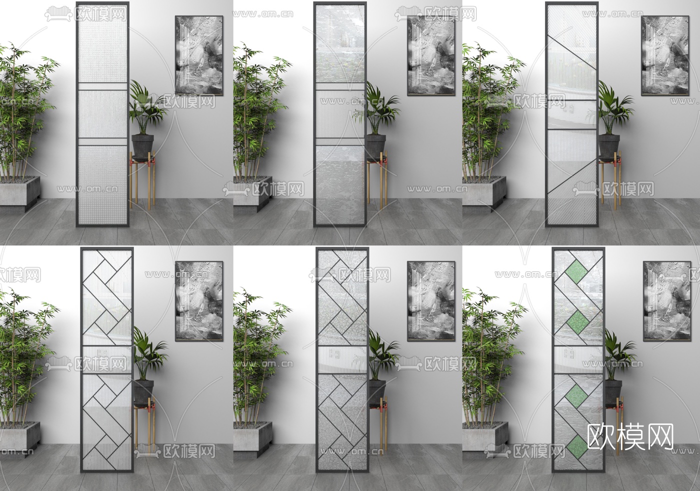 现代玻璃屏风隔断3d模型下载（渲染图7）