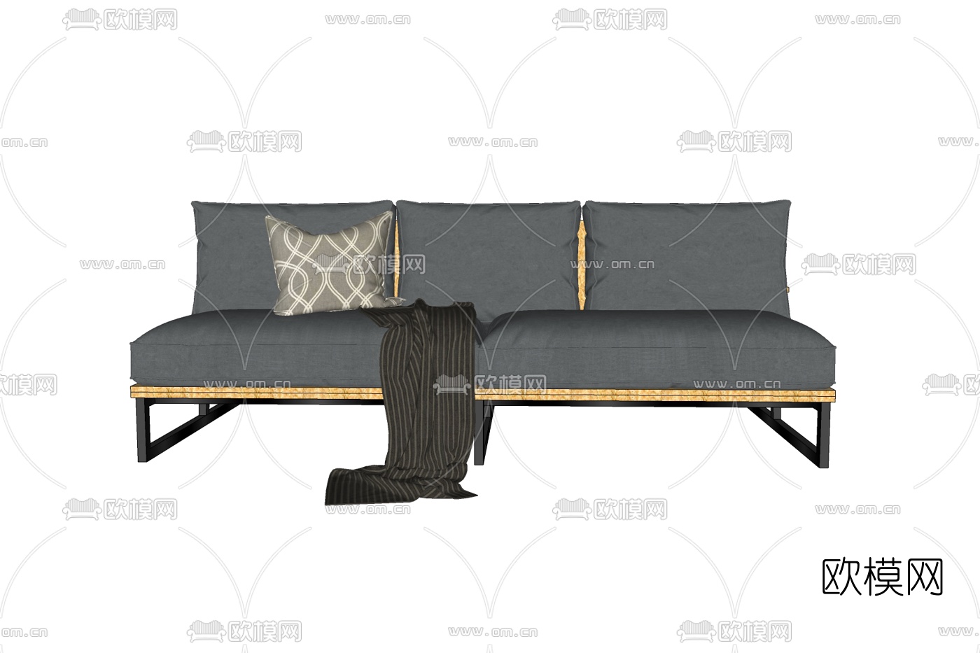 现代布艺双人沙发免费su模型下载