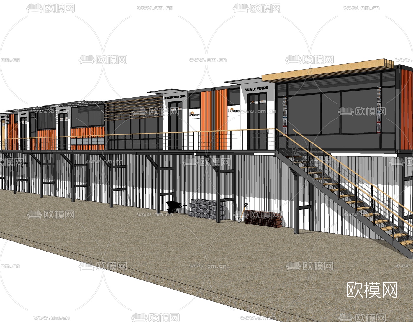 工业风集装箱住宅免费su模型下载