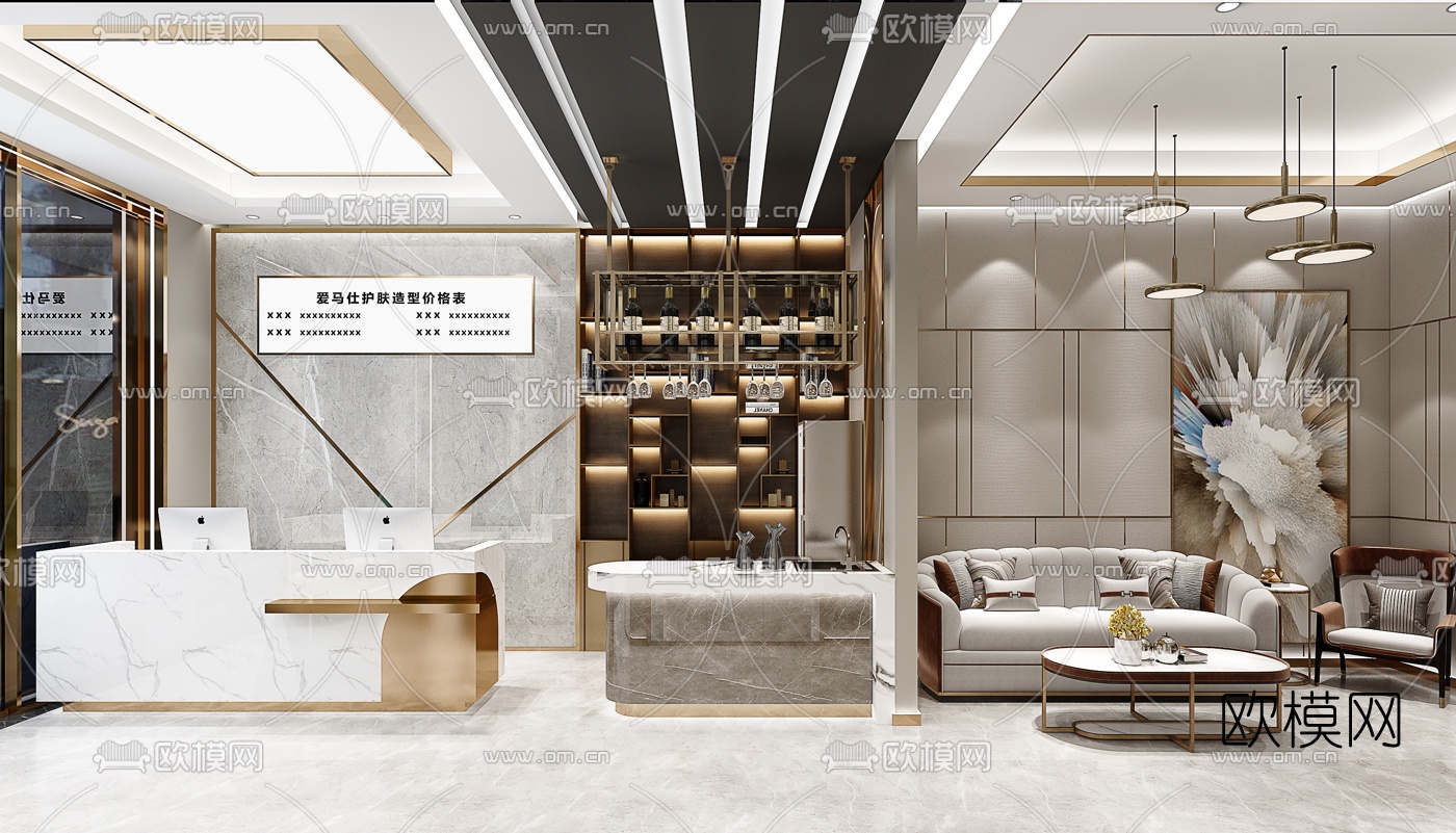 现代轻奢理发店3d模型