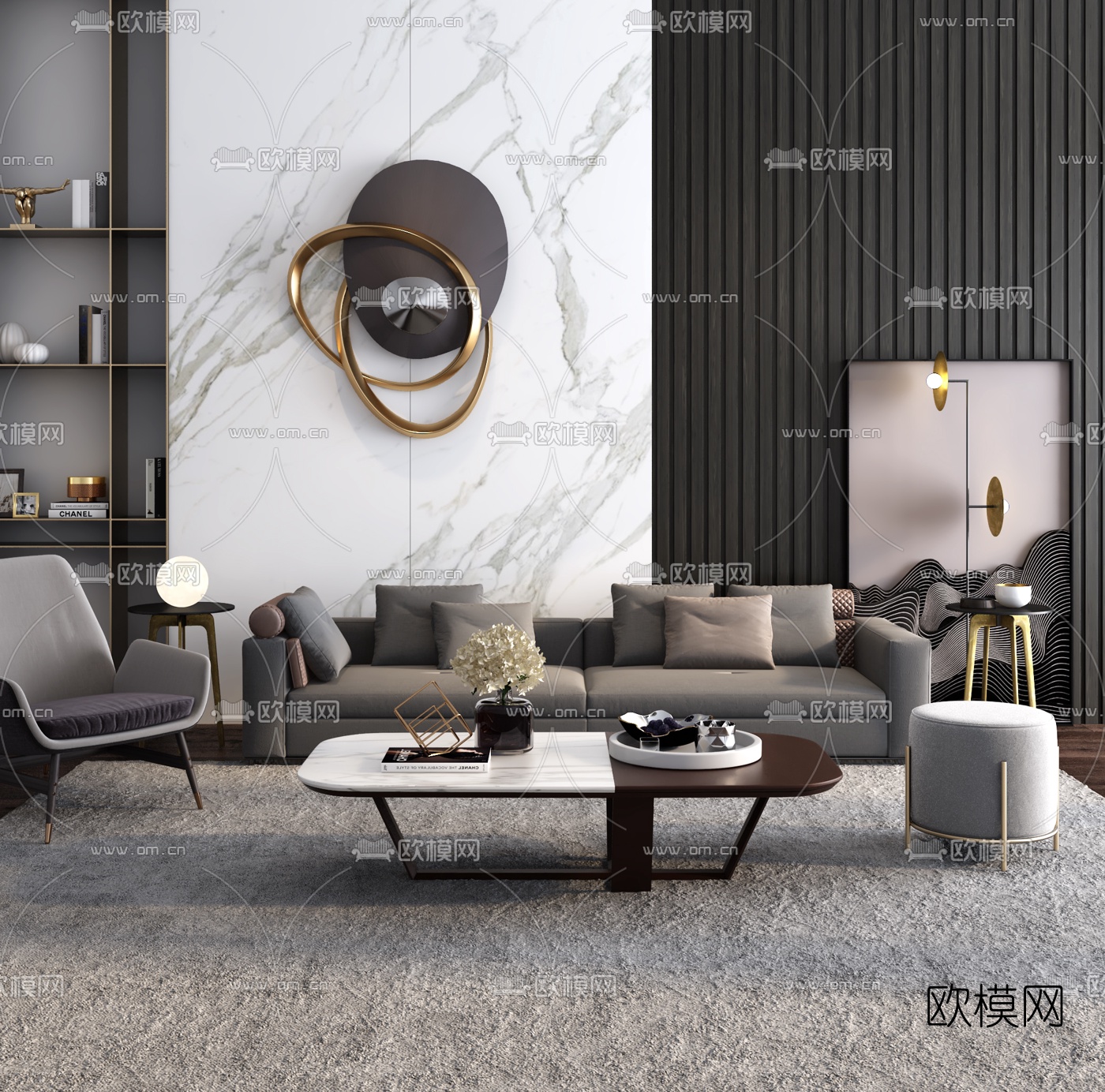 现代高级灰沙发组合3d模型下载