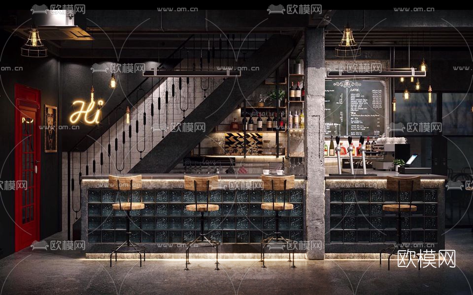 工业风咖啡厅3d模型下载（渲染图5）