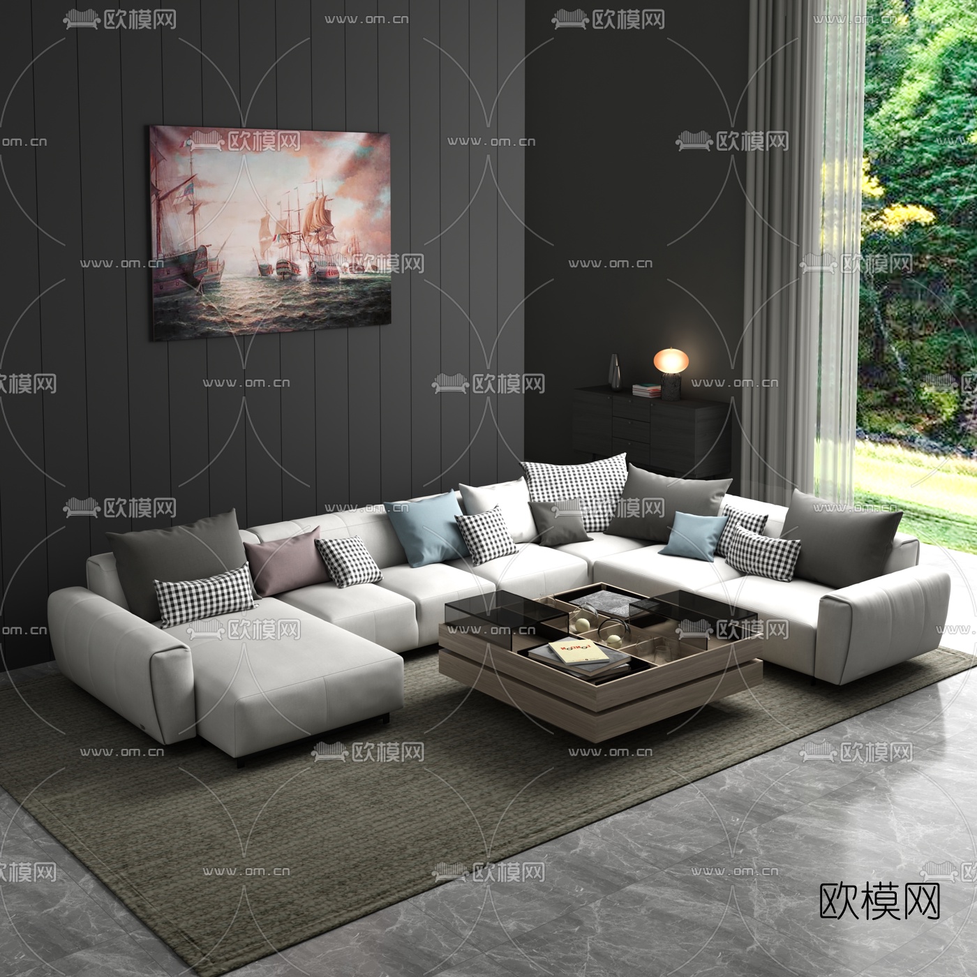 现代布艺转角沙发3d模型