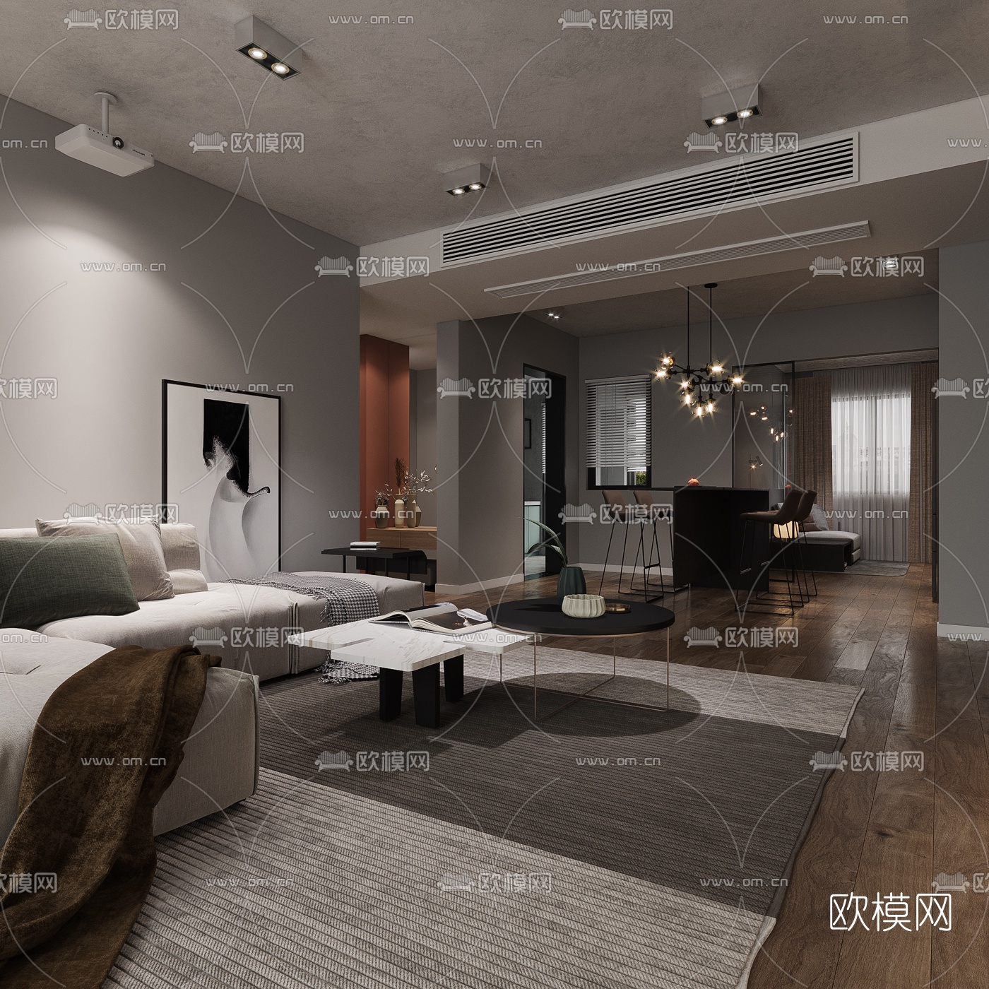 现代客厅餐厅3d模型