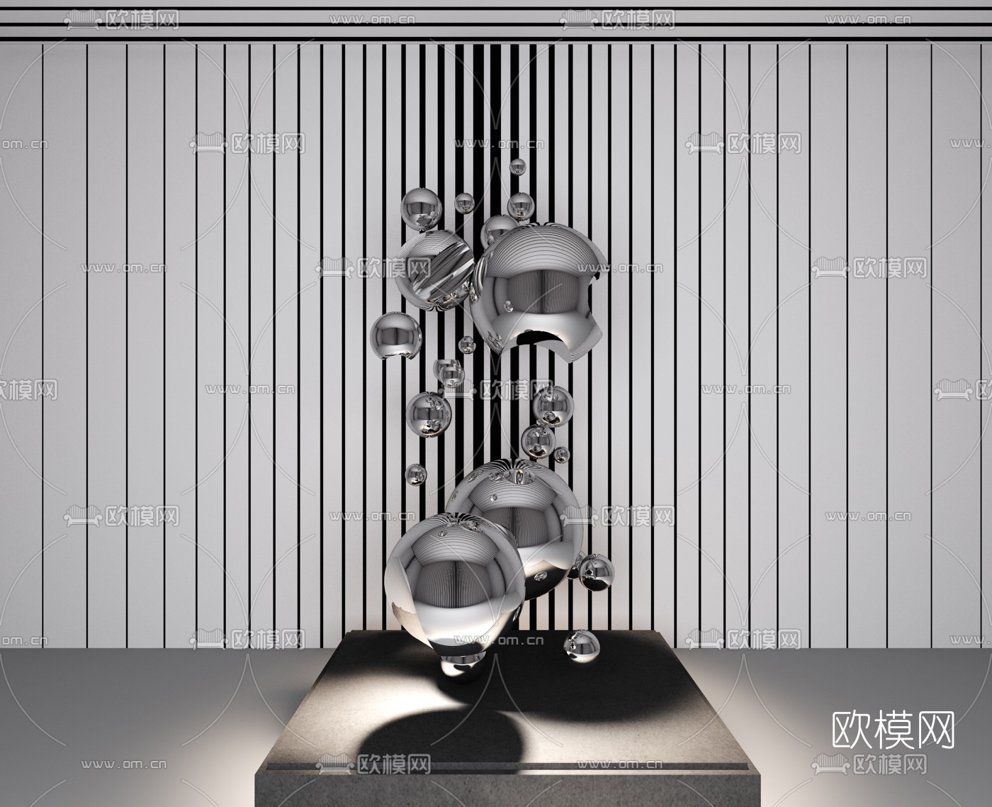 现代玻璃水珠雕塑3d模型下载（渲染图1）