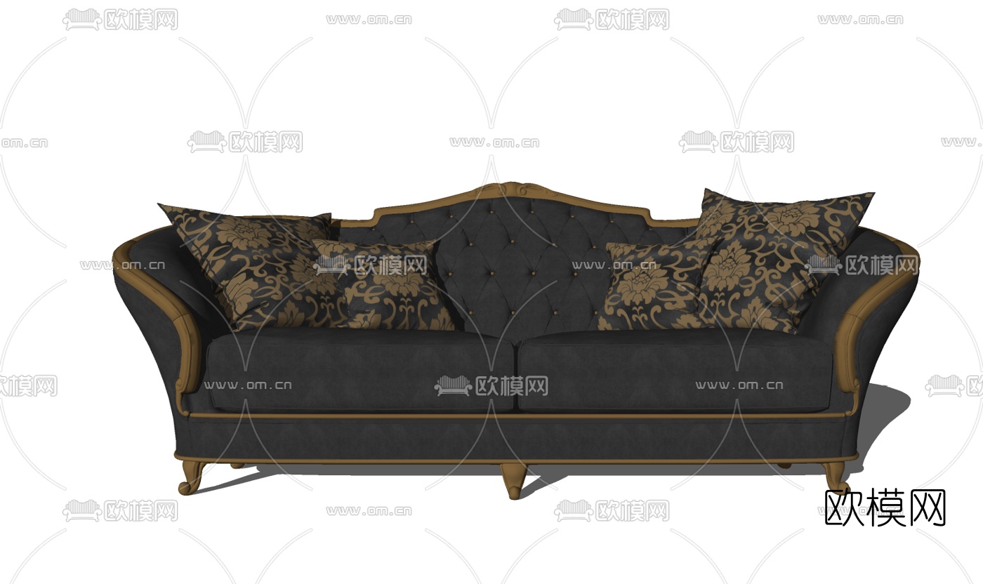 欧式布艺双人沙发su模型下载
