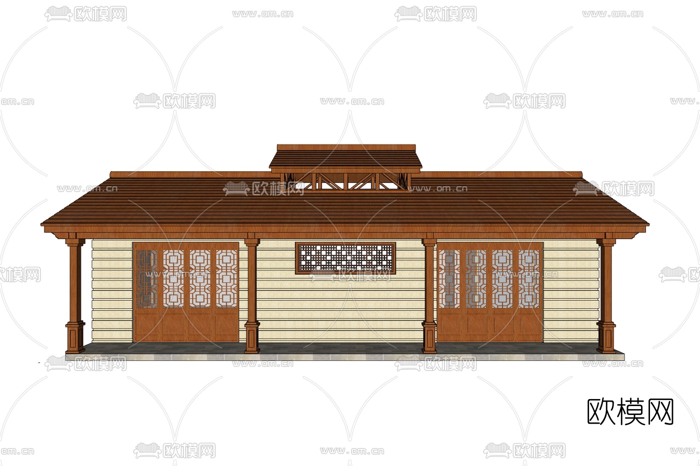 中式别墅外观免费su模型下载