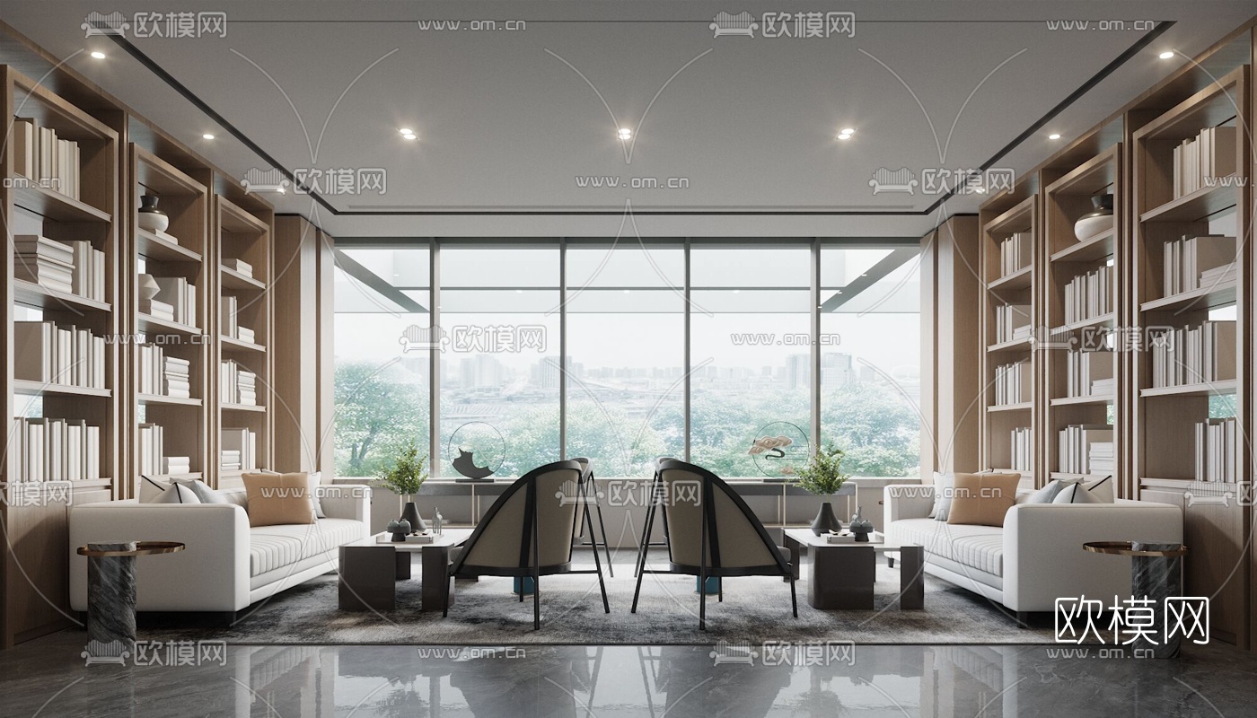 新中式会客室3d模型下载