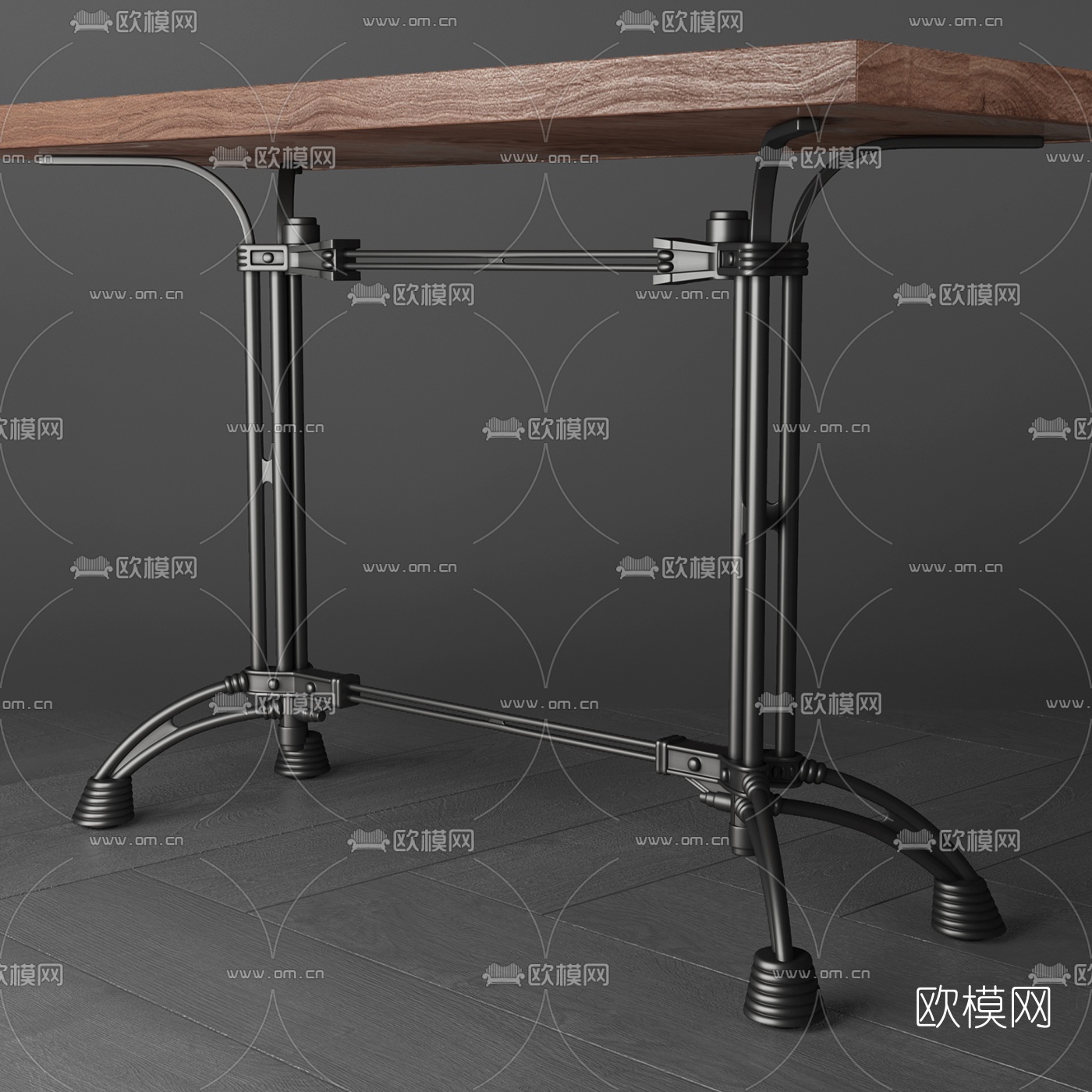 工业风原木餐桌椅3d模型下载（渲染图3）