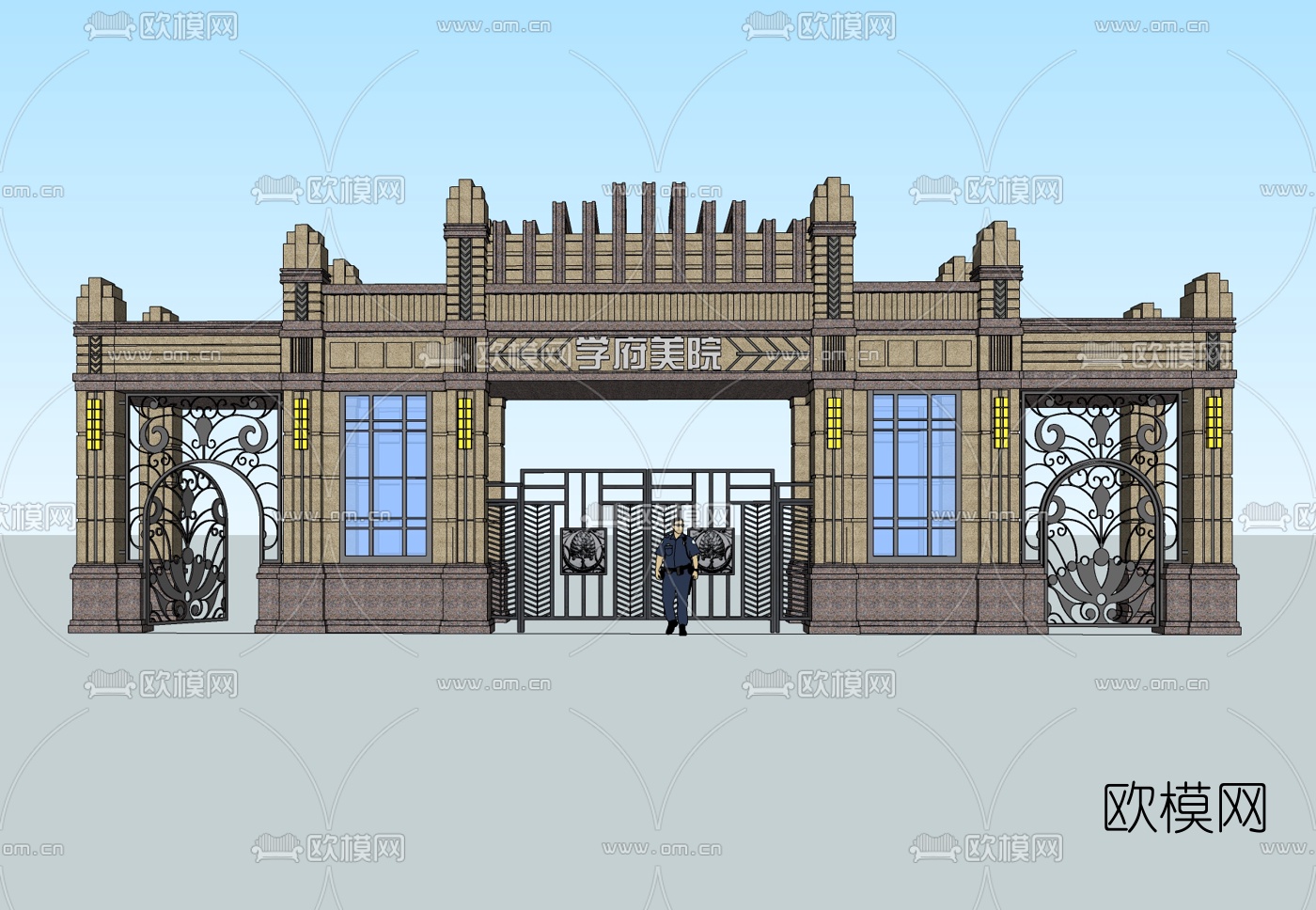 欧式古典小区大门免费su模型下载