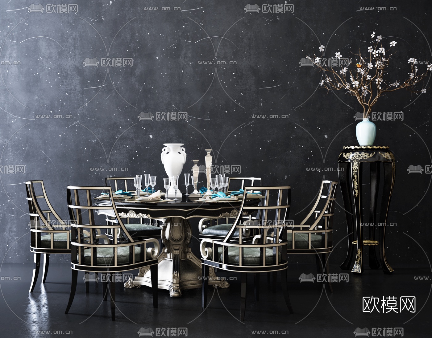 新古典轻奢餐桌椅3d模型下载