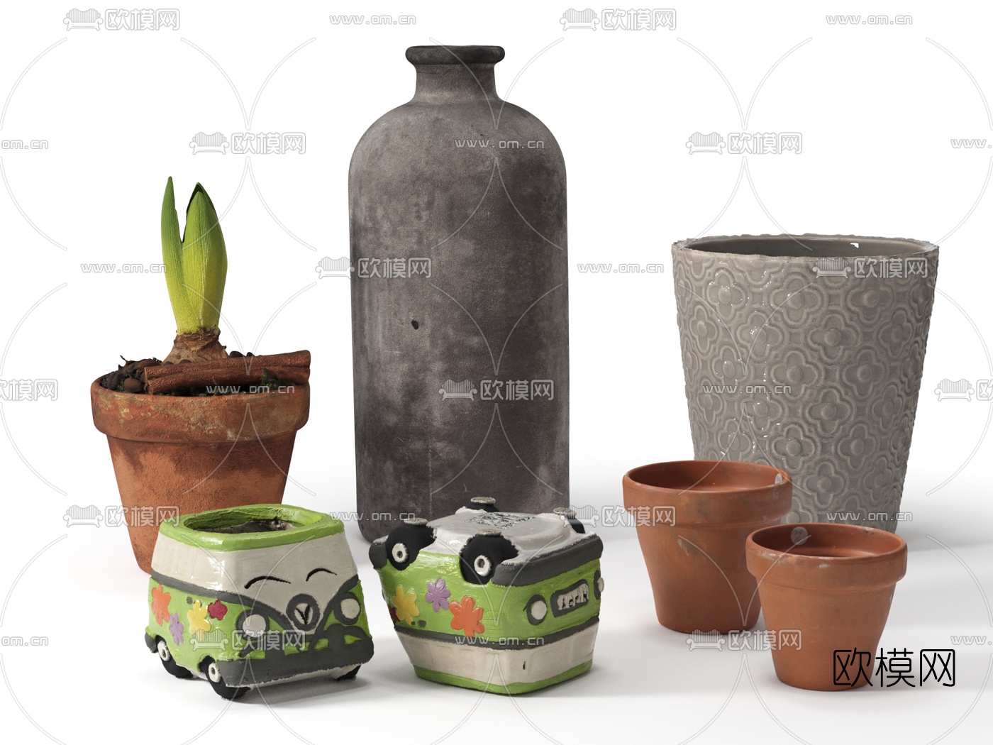 现代花盆植物组合3d模型