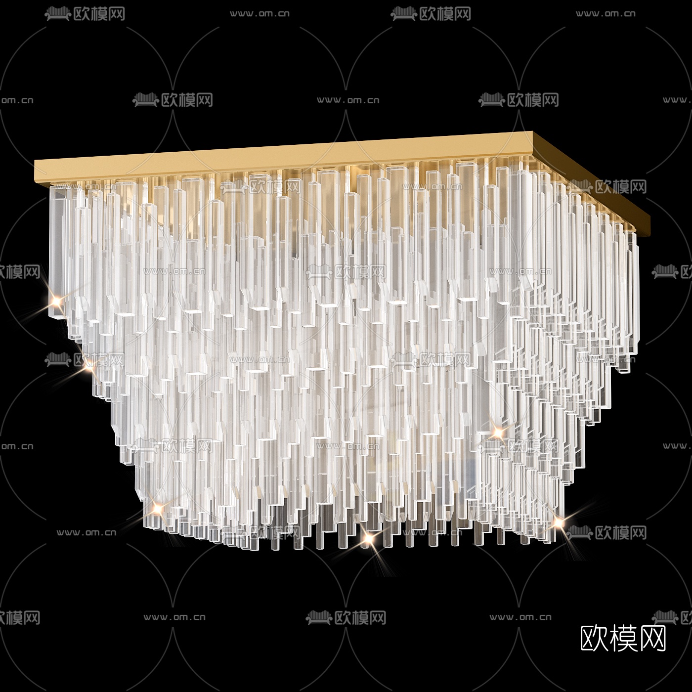 现代轻奢多层水晶吸顶吊灯3d模型下载（渲染图2）