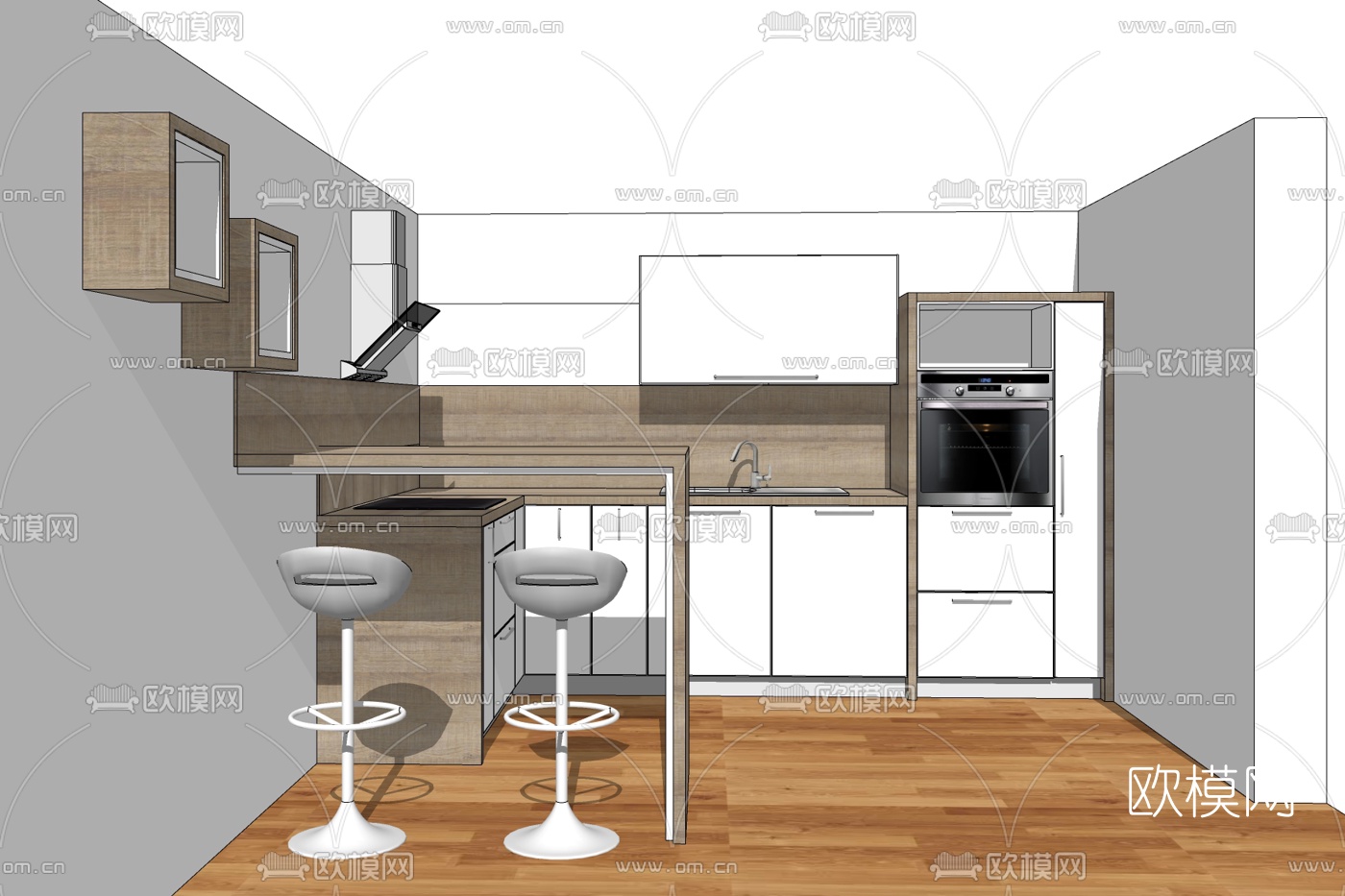 现代厨房免费su模型下载