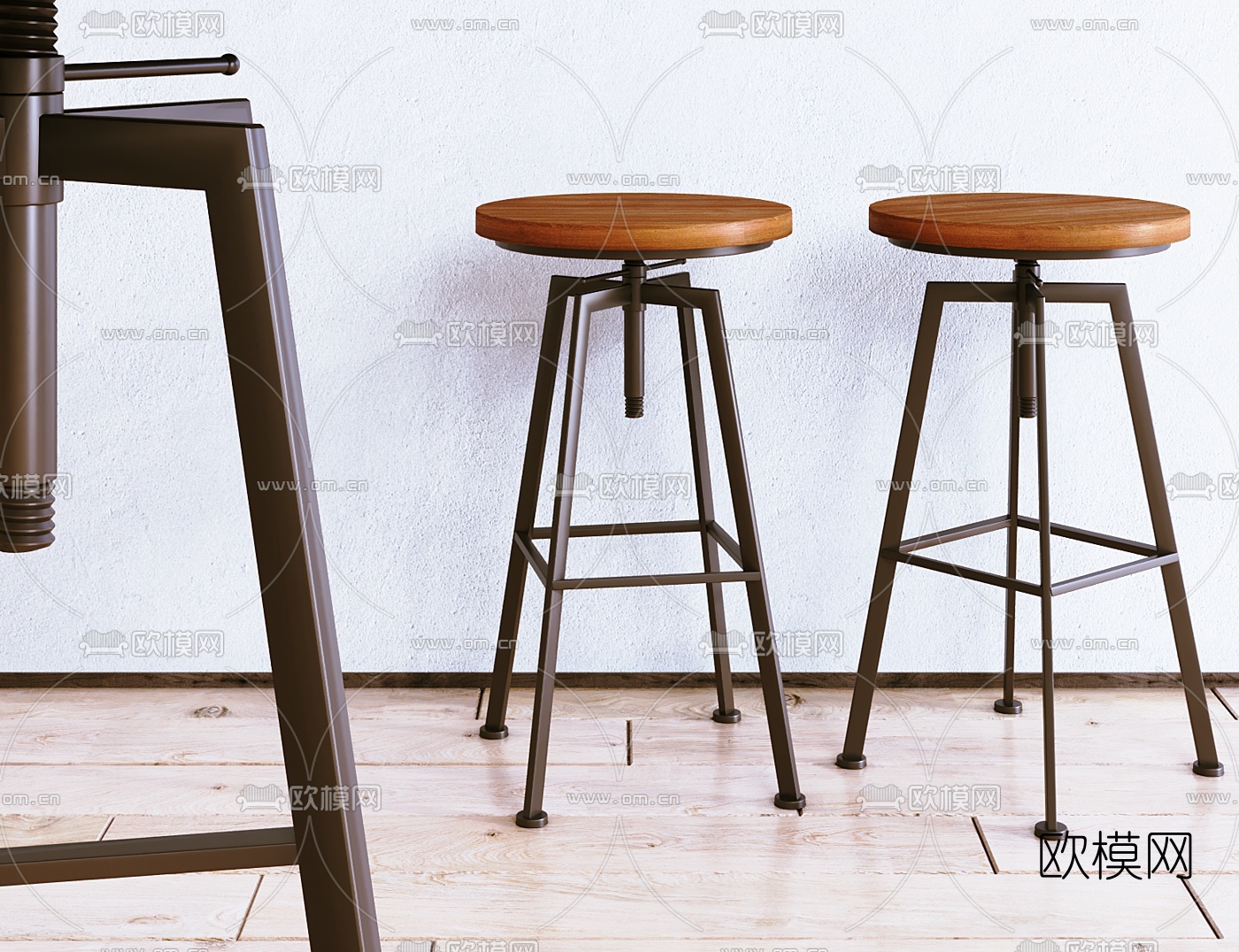 工业风实木吧台椅3d模型下载