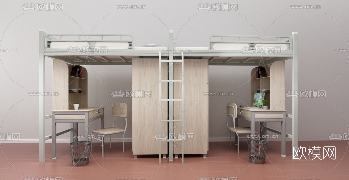 现代学生宿舍上下铺3d模型下载