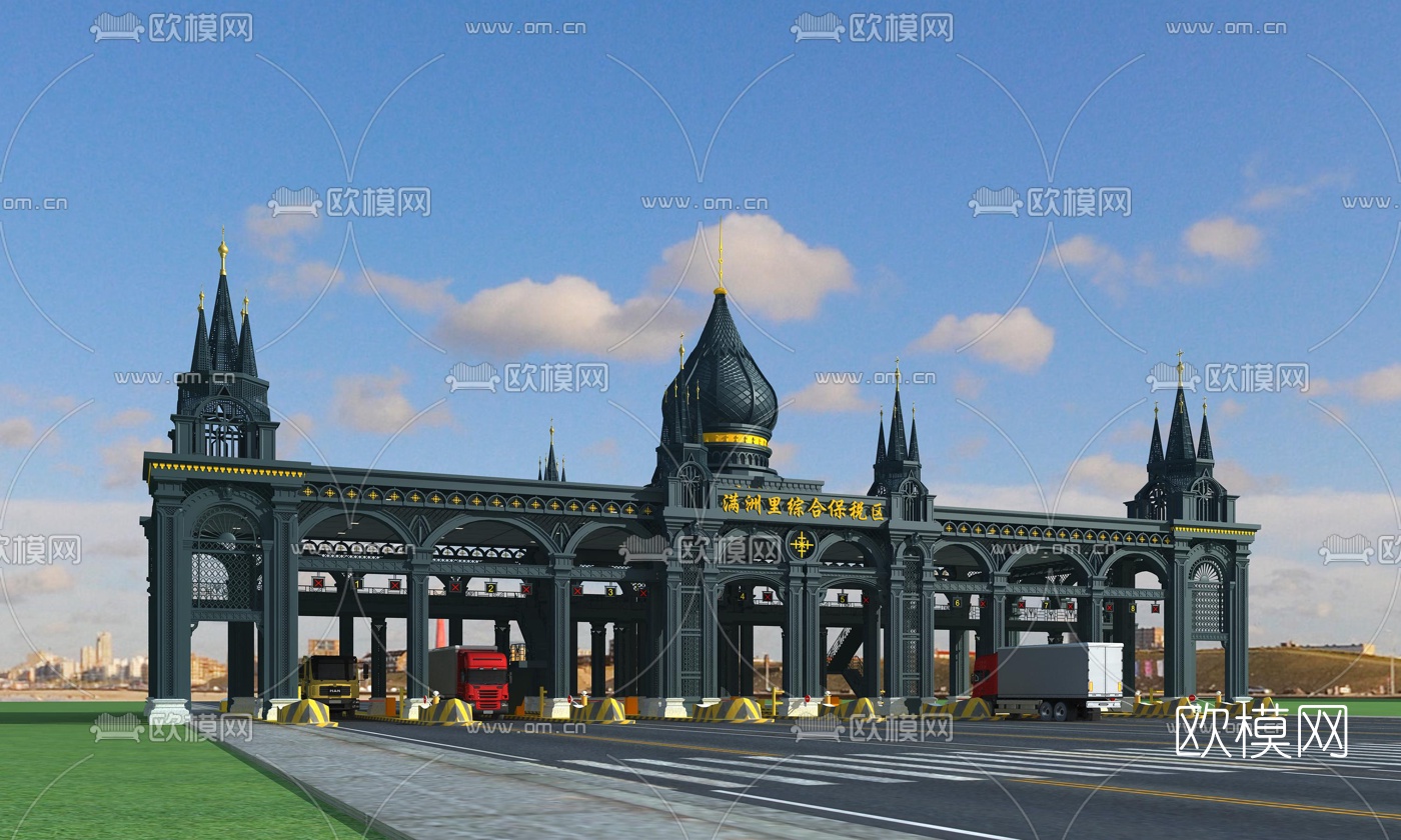 欧式高速收费站3d模型