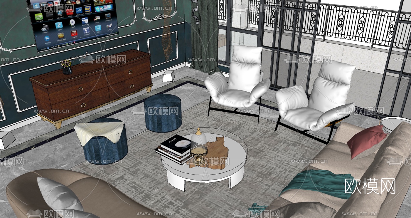 法式轻奢客厅su模型